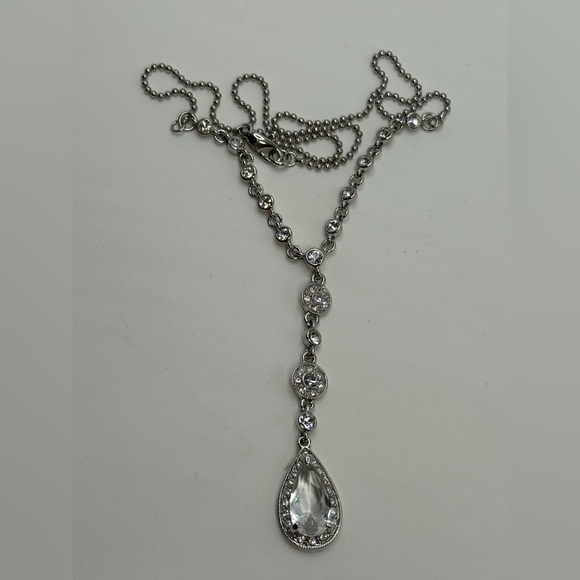 Monet Clear Rhinestone Y Drop Teardrop Necklace - Picture 5 of 9
